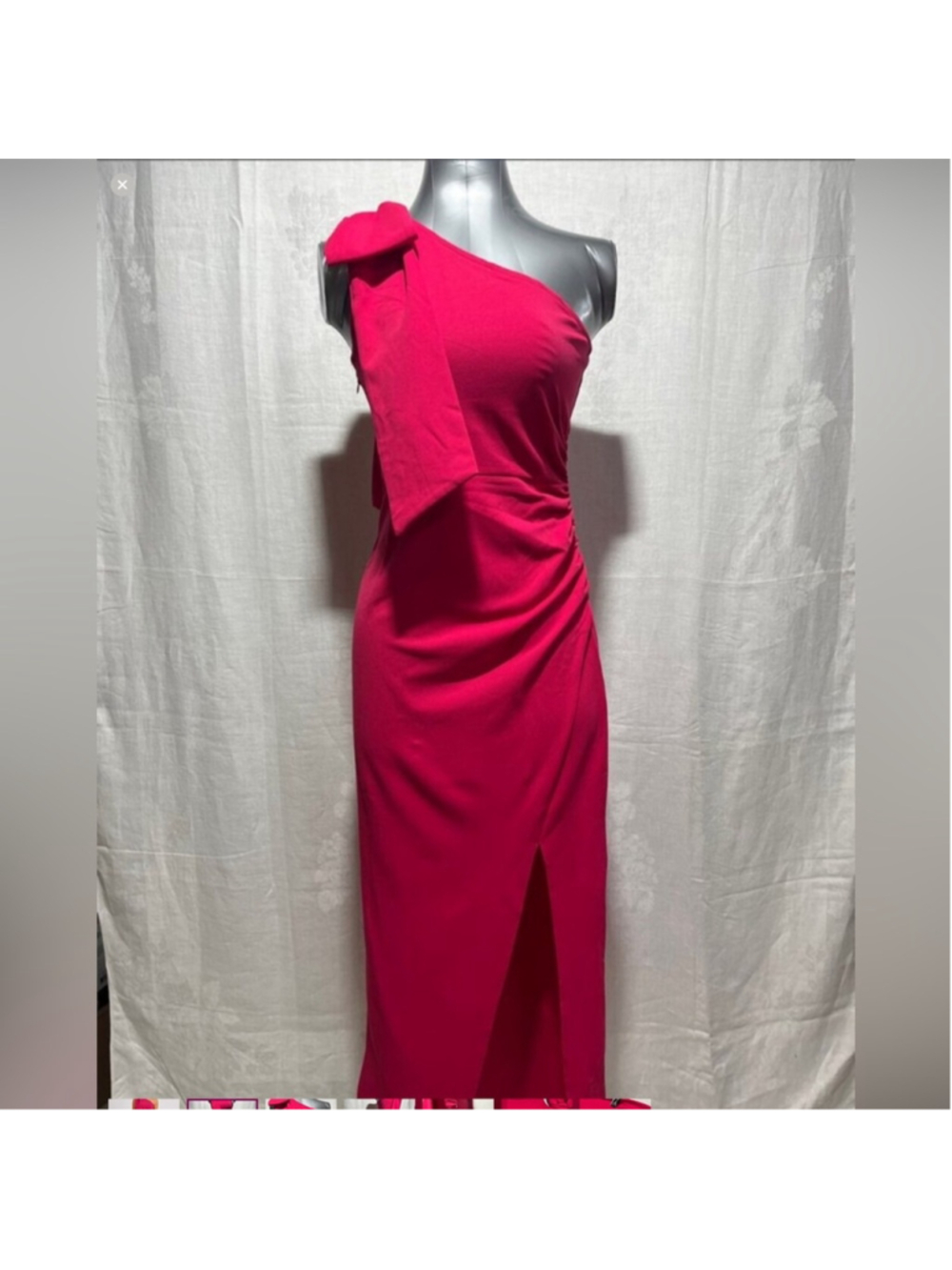 One-Shoulder Raspberry Pink Evening Dress with Side Drape. prom wedding. 1991 - Picture 2 of 7